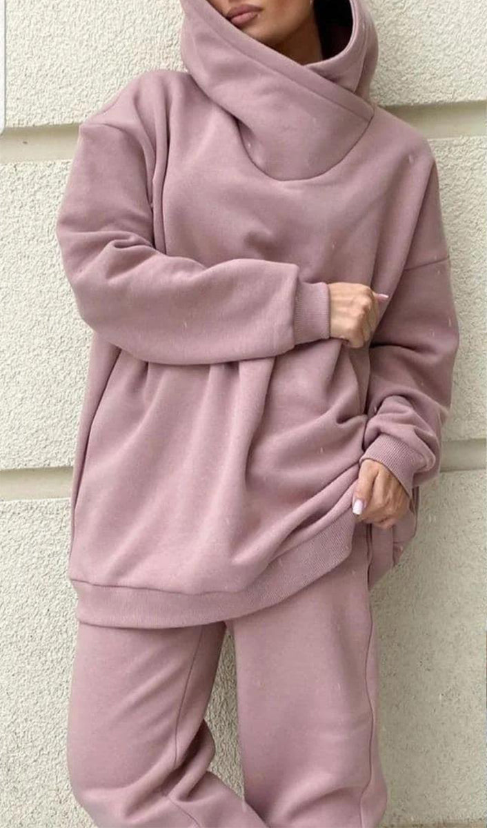 Mina | Casual solide Tasche mit Kapuze Kragen lange Ärmel zwei Stücke (5 Farben)