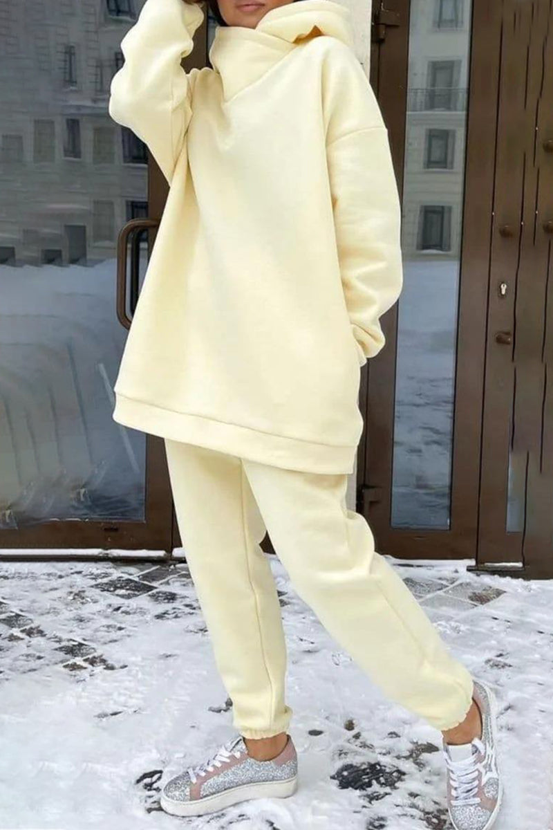 Mina | Casual solide Tasche mit Kapuze Kragen lange Ärmel zwei Stücke (5 Farben)