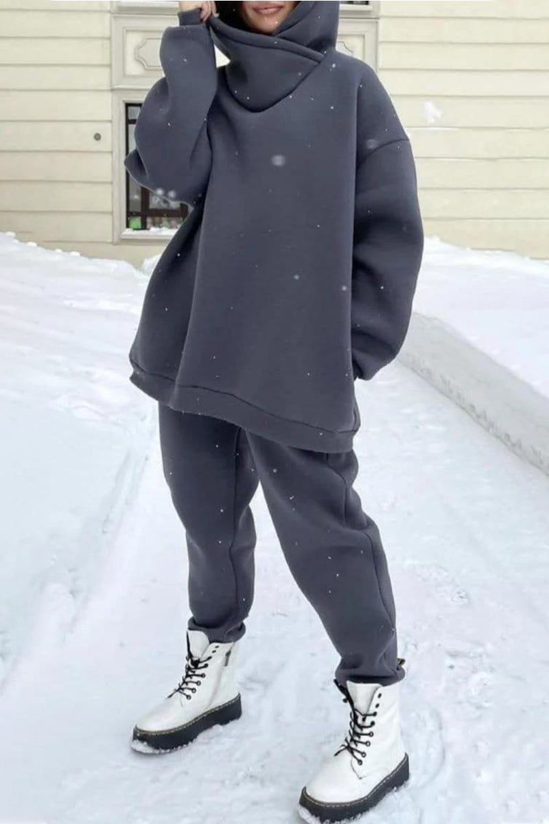 Mina | Casual solide Tasche mit Kapuze Kragen lange Ärmel zwei Stücke (5 Farben)