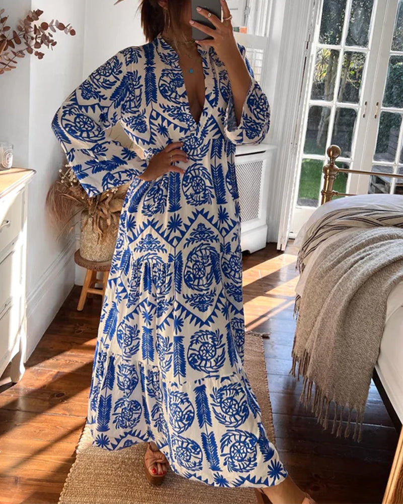 Laduni | Frauen Langes Blaues Kleid