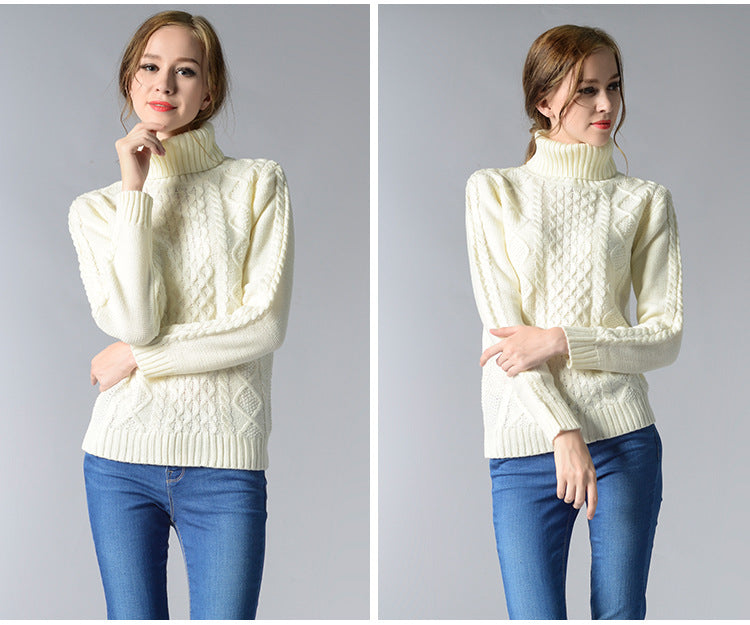 Celina | Damen Pullover mit Zopfmuster und Rollkragen und langen Ärmeln