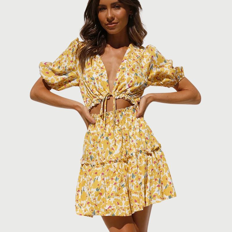 Delilah | Sonniger Blumen-Romper mit Bindungsdetail vorn