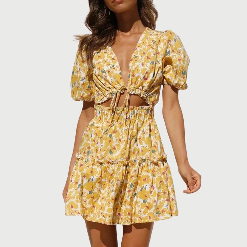 Delilah | Sonniger Blumen-Romper mit Bindungsdetail vorn
