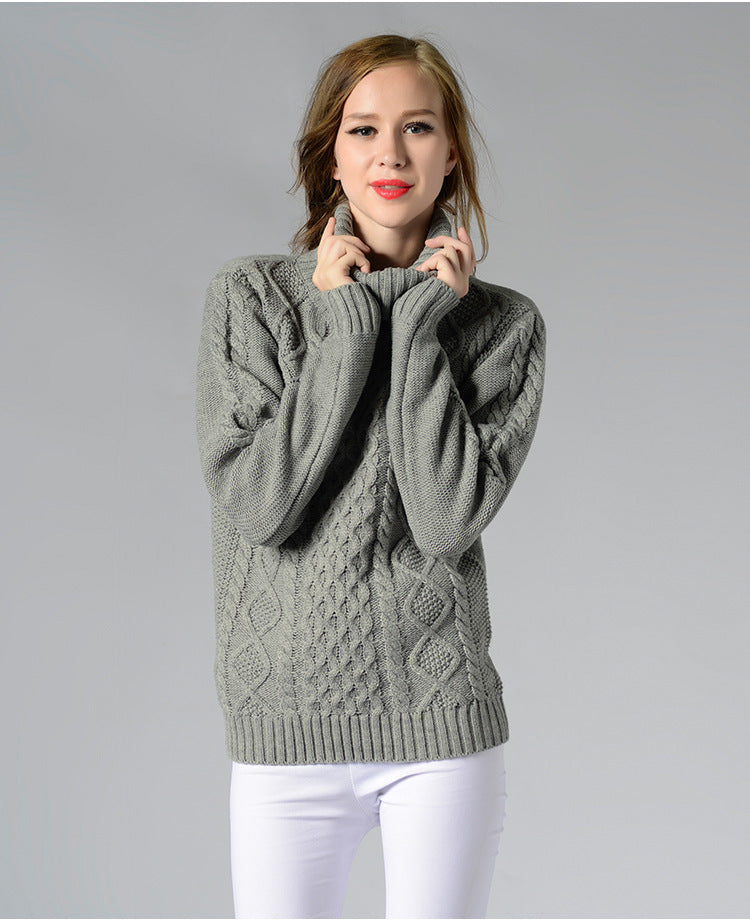 Celina | Damen Pullover mit Zopfmuster und Rollkragen und langen Ärmeln
