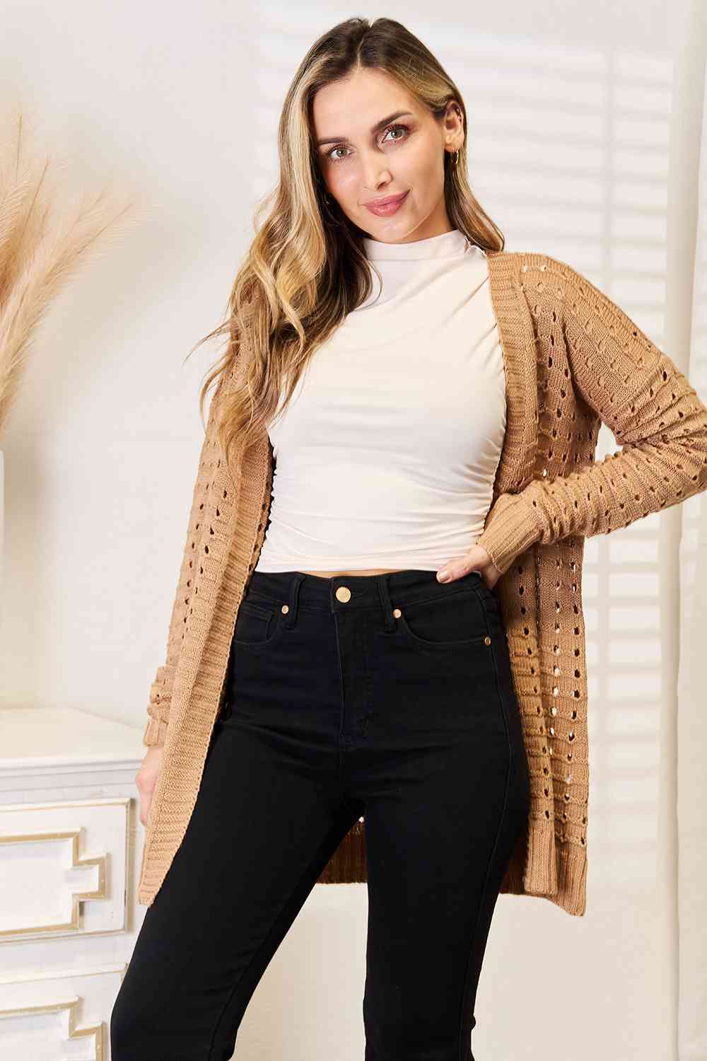 Alexa | Horizontal gerippte Strickjacke mit offener Vorderseite