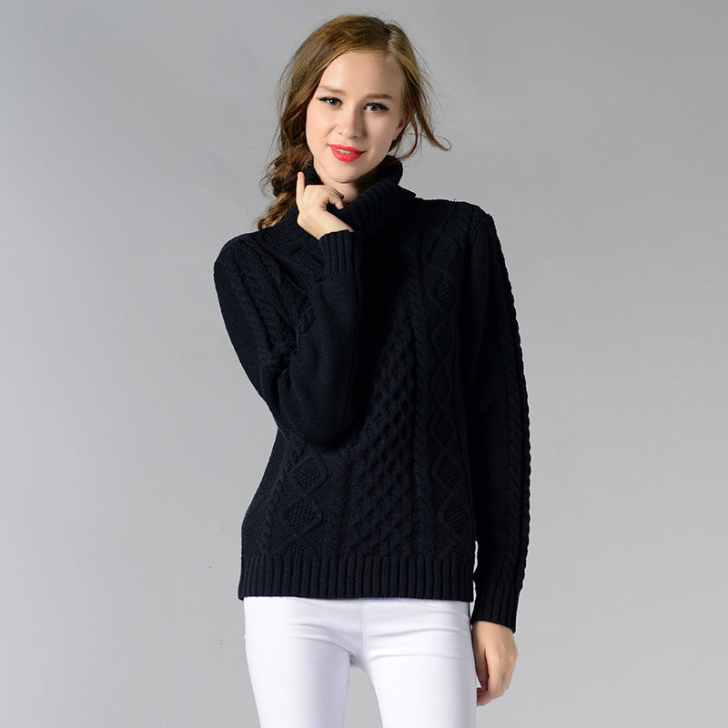 Celina | Damen Pullover mit Zopfmuster und Rollkragen und langen Ärmeln