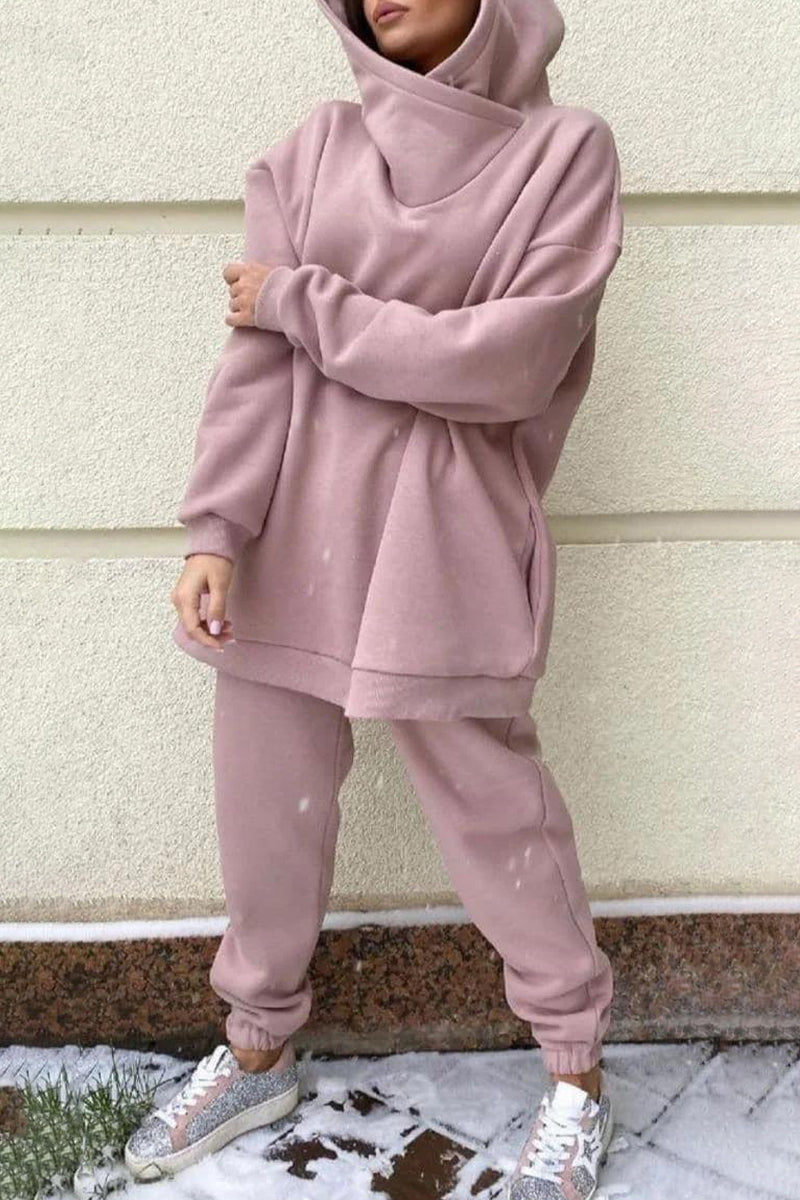 Mina | Casual solide Tasche mit Kapuze Kragen lange Ärmel zwei Stücke (5 Farben)