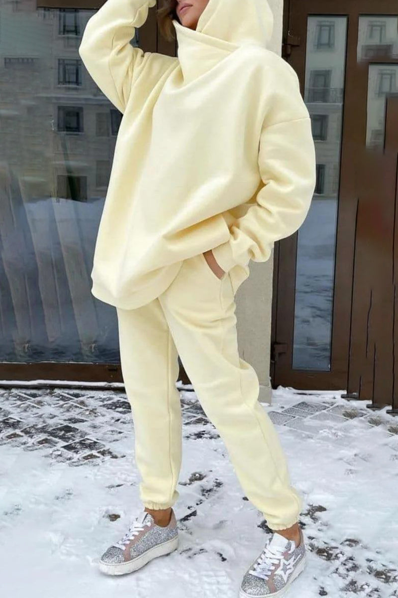 Mina | Casual solide Tasche mit Kapuze Kragen lange Ärmel zwei Stücke (5 Farben)