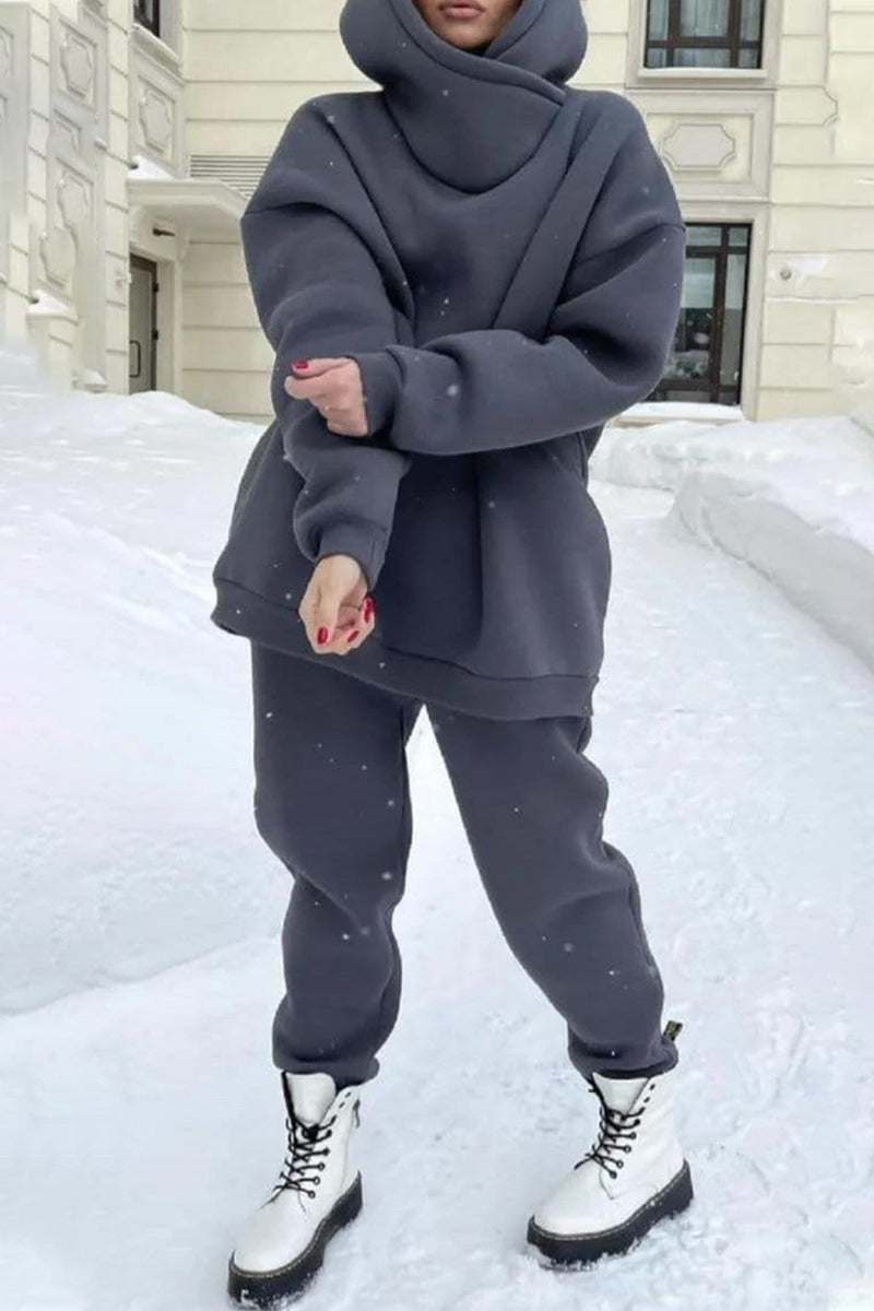 Mina | Casual solide Tasche mit Kapuze Kragen lange Ärmel zwei Stücke (5 Farben)