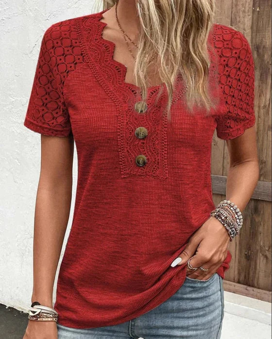 Specas | Woman T-Shirt mit kurzen Ärmeln und Spitze