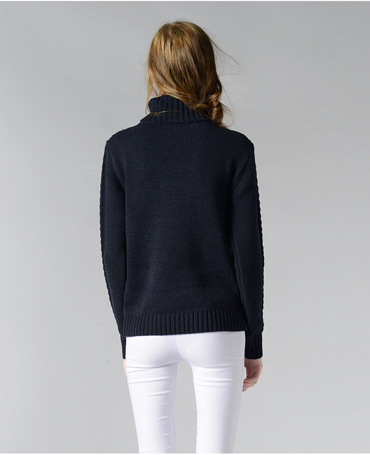 Celina | Damen Pullover mit Zopfmuster und Rollkragen und langen Ärmeln