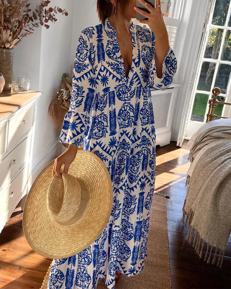 Laduni |  Frauen Langes Blaues Kleid