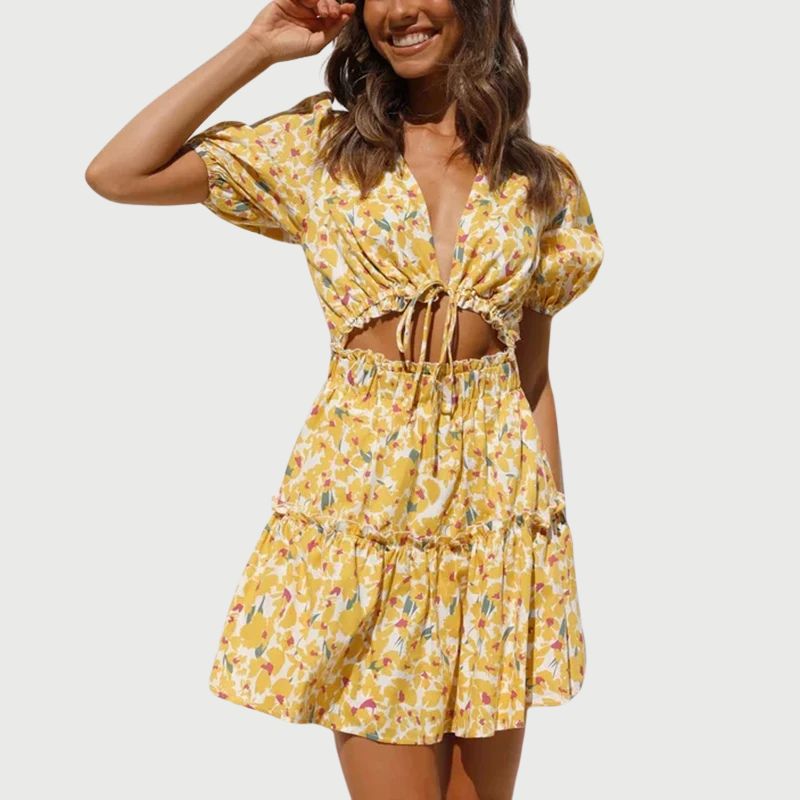 Delilah | Sonniger Blumen-Romper mit Bindungsdetail vorn