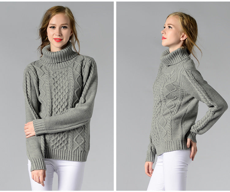 Celina | Damen Pullover mit Zopfmuster und Rollkragen und langen Ärmeln
