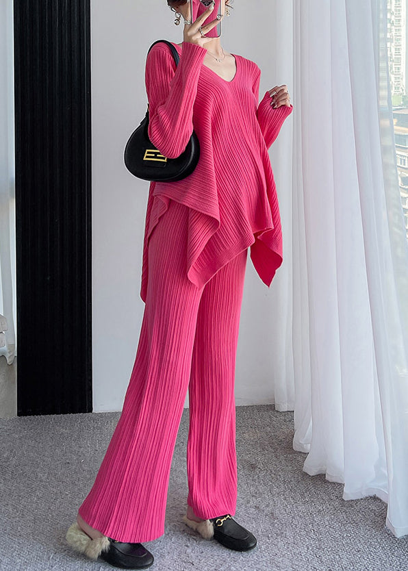 Lidia Lose Rose V-Ausschnitt Asymmetrische Patchwork Baumwolle stricken Zwei Stücke Set Herbst