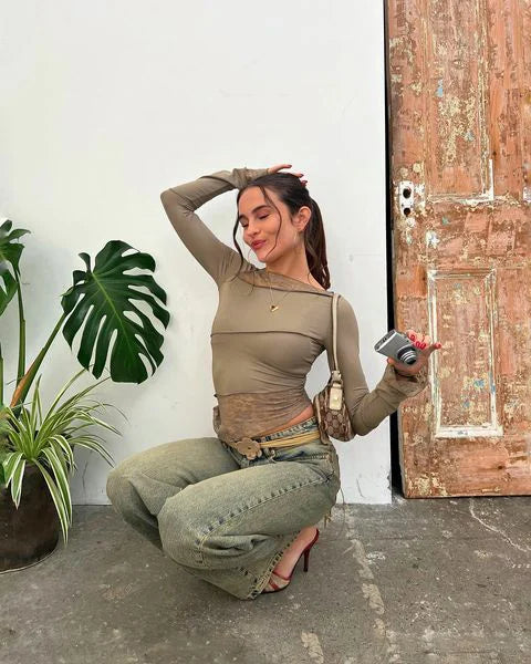 Annmarie | Das langärmelige rosa Oberteil mit Paillettenmuster