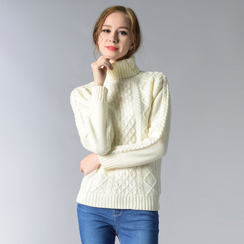 Celina | Damen Pullover mit Zopfmuster und Rollkragen und langen Ärmeln