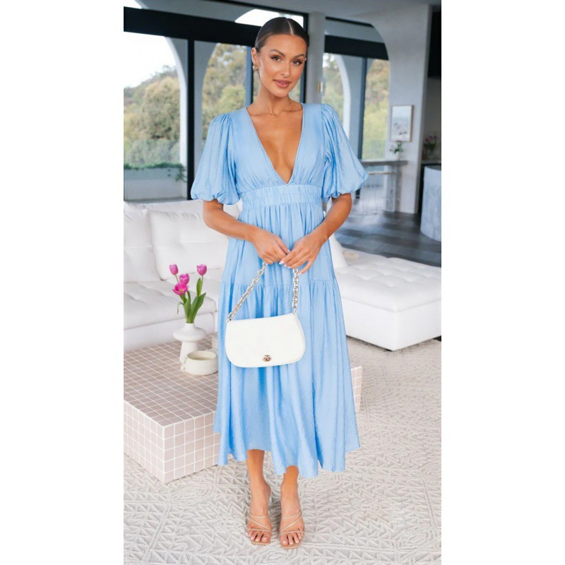 Elia | Kleid mit V-Ausschnitt und Puffärmeln