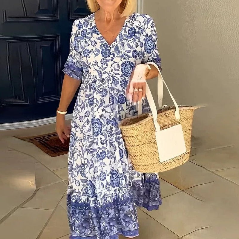 Hannah-1 | Bohème-Kleid mit V-Ausschnitt und Blumendruck