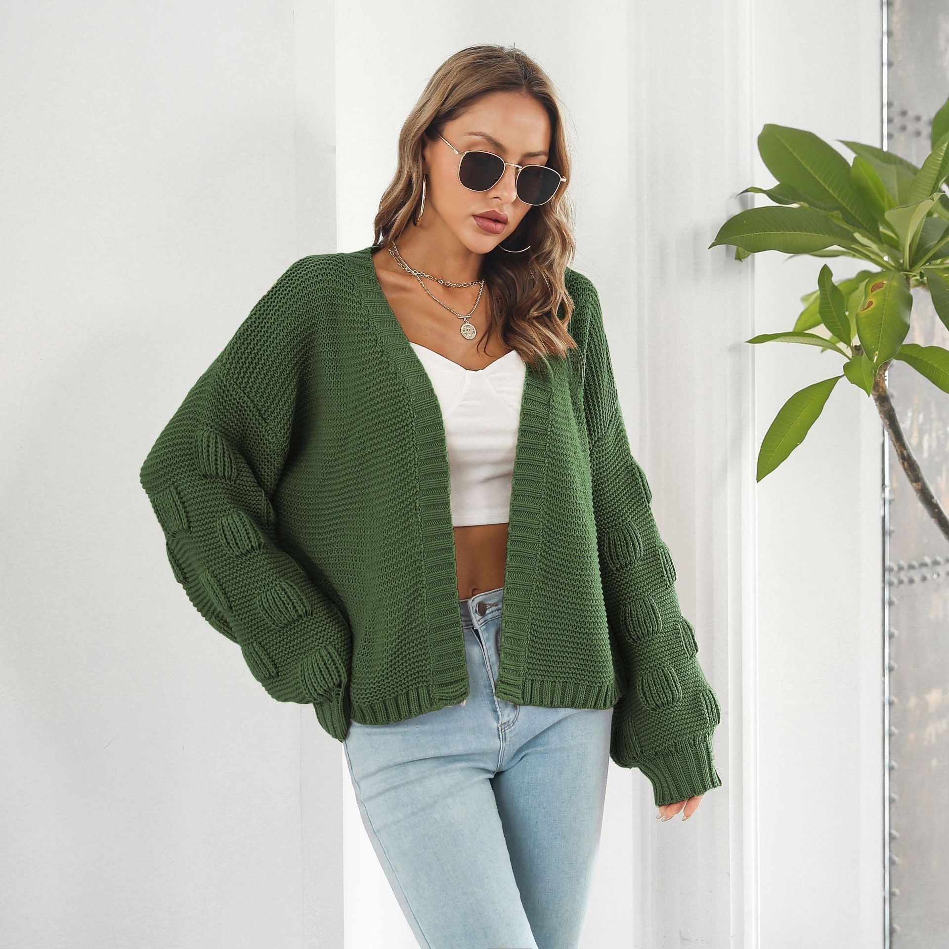 Lily-1 | Schicke & gemütliche Strickjacke mit Puffärmeln