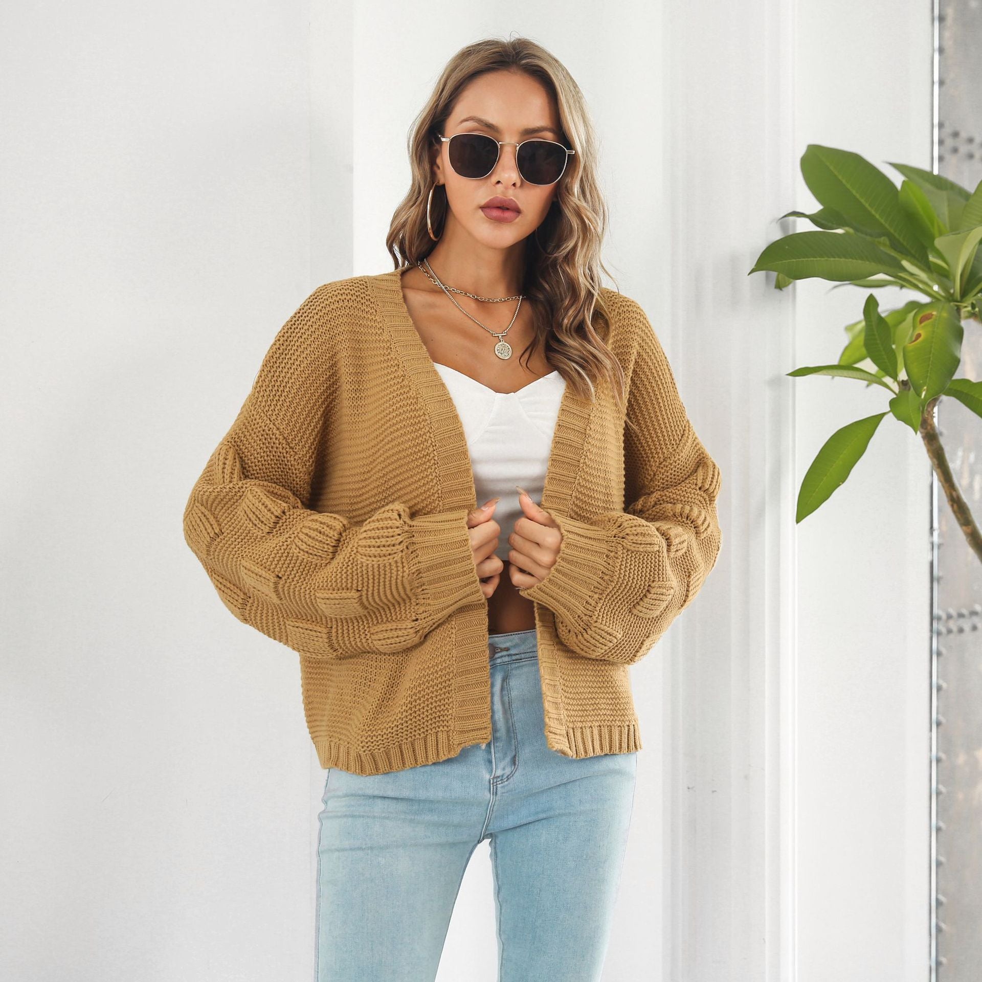 Lily-1 | Schicke & gemütliche Strickjacke mit Puffärmeln